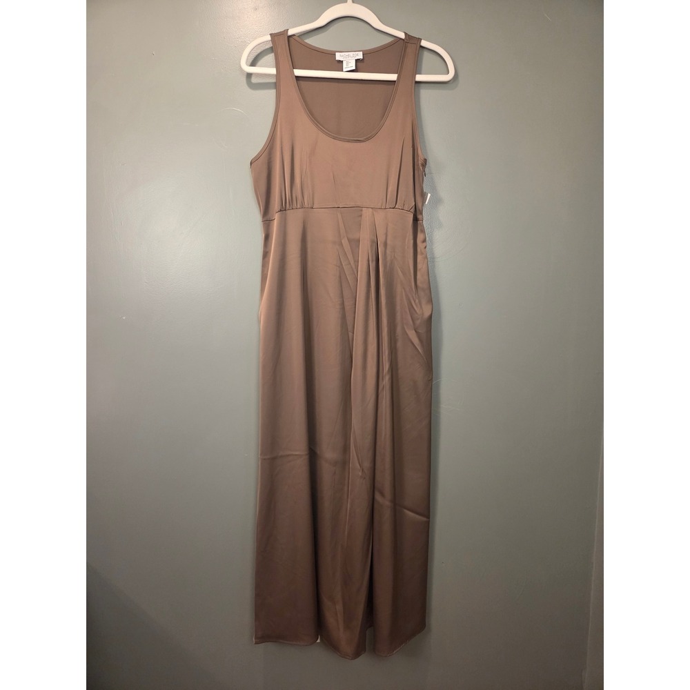 NEW Rachel Zoe Women's Satin Empire Waist Maxi Dress w Pockets Size L Brown